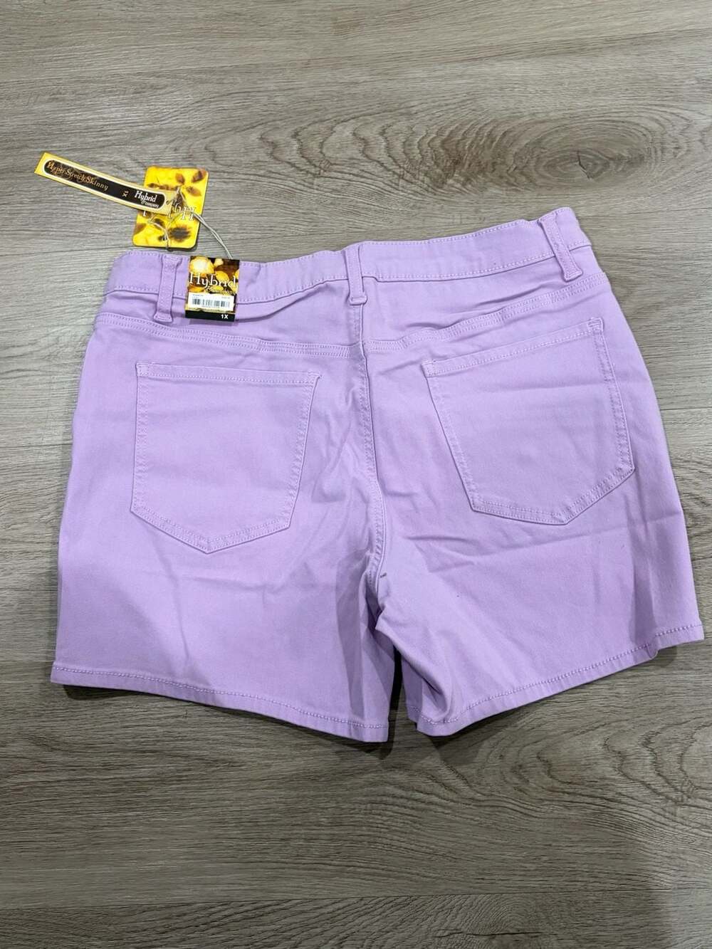Hybrid & Company Women Plus Size Hyper Stretch Skinny Denim Shorts Lilac 1X